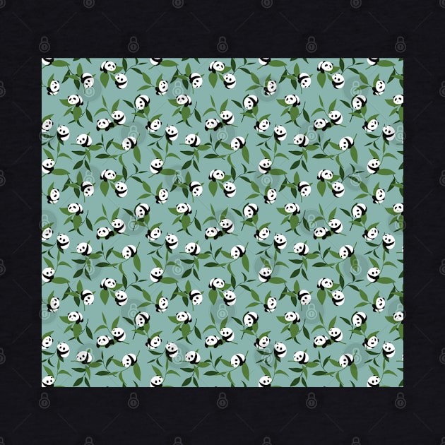 Cute Playing Panda in Green Garden Pattern by FlinArt